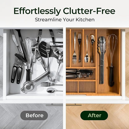 keechee Carbonized Large Bamboo Kitchen Drawer Organizer, 12 Slots Expandable - Image 8
