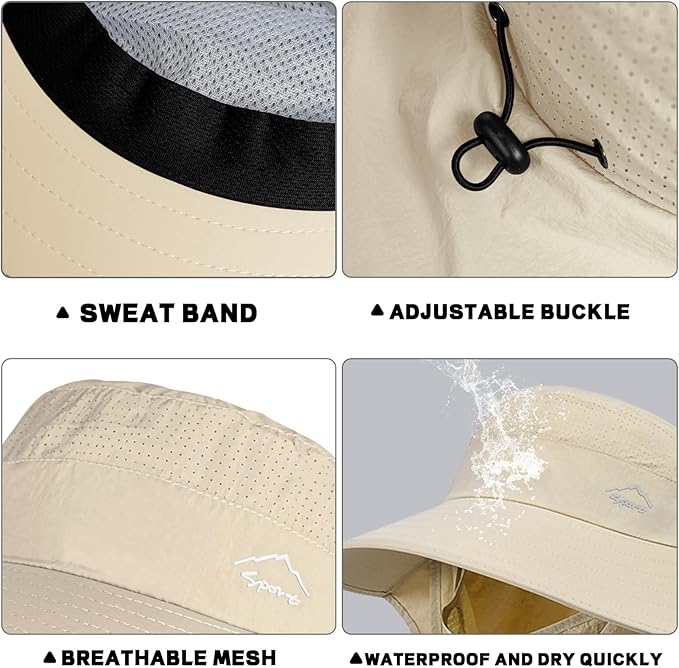 Rosoz Sun Hat for Men Women with Neck Flap,Wide Brim UPF50+ Fishing Hat with Detachable Face Cover Outdoor Sun Protection Hat