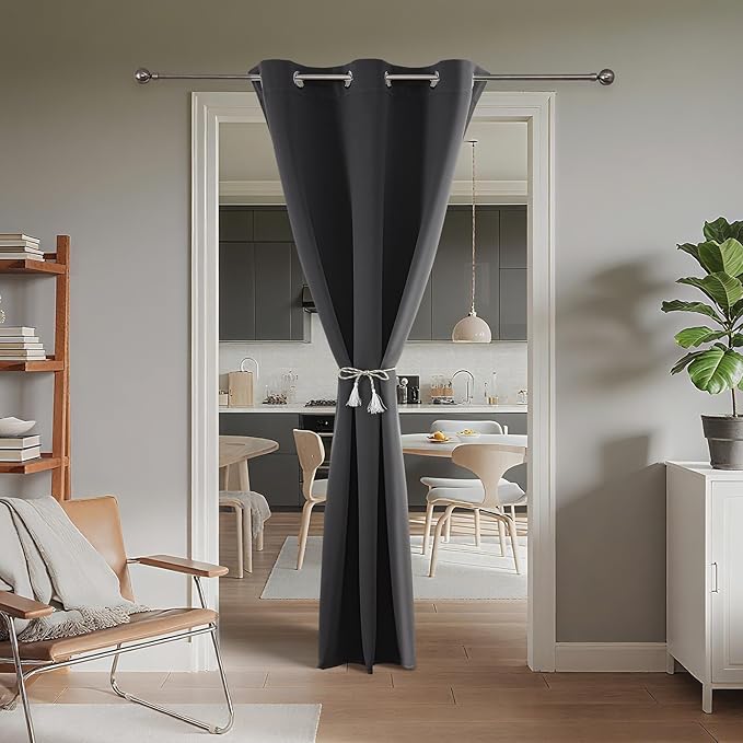 Joydeco Blackout Door Curtain for Doorway Privacy 72 Inches Long, Grommet Closet Curtain for Open Closet, Room Divider for Bedroom Living Room (Grey, 52Wx72L, 1 Panel)