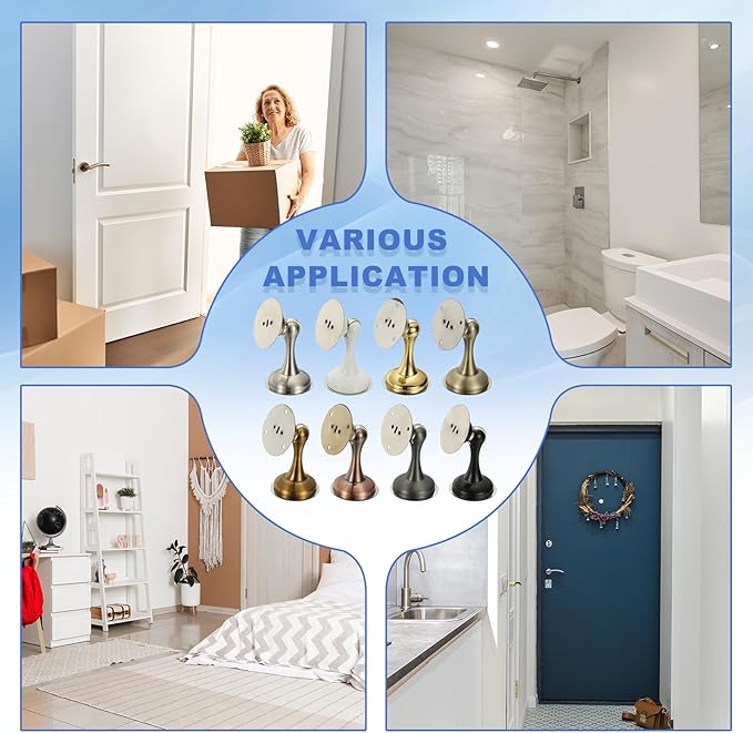 uxcell Magnetic Door Stopper, Stainless Steel Heavy Duty Door Holder, No Drilling Doors Knob Wall Protector with Self-AdhesiveTapes and Screws for Home Office Wall Floor Mounting, Silver