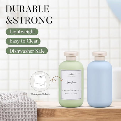 6.8 oz Plastic Travel Shampoo Bottles, Refillable Flip Cap Squeeze Bottles for Toiletries, Large Leakage-proof Travel Shampoo and Conditioner Container (Blue and Green)