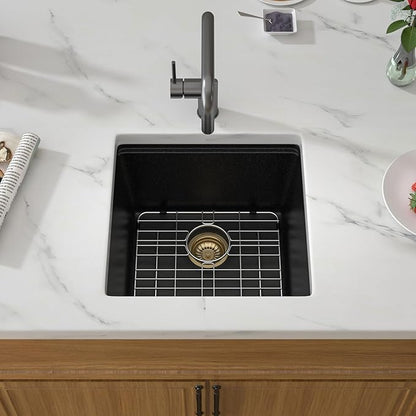 18 Black Granite Composite Bar Sink 18x18 Single Bowl Granite Composite Undermount Small Kitchen Sink Small Wet Bar Sinks with Workstation Quartz Natural Stone