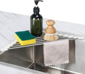 Tomorotec Triangle Roll-Up Dish Drying Rack Sink Corner Small Foldable Stainless Steel Over The Sink Multipurpose Kitchen Drainer Caddy Organizer Storage Shelf Holder (Coconut Milk White)