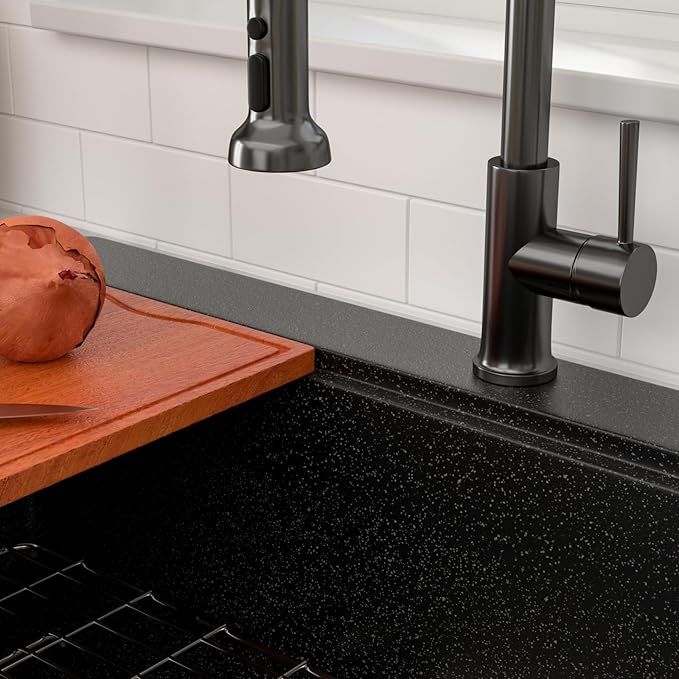 Dcolora 33x22 Drop In Kitchen Sink Black, Granite Composite Black Kitchen Sink Multifunctional Topmount Large Single Bowl Workstation Sinks #DC-0001GBT, 33" x 22" x 10"