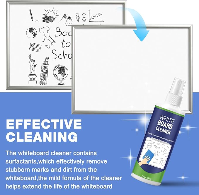 8 Pack Whiteboard Cleaner Spray 8.5oz Dry Erase Board Cleaner with 6 Cloths Non Toxic Dry Erase Cleaner Removes Stubborn Marks from Whiteboards