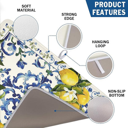 Lemon Dish Drying Mat 24x18 Inch, Italian Olive Tree Dish Drainer Mats Summer - Image 3