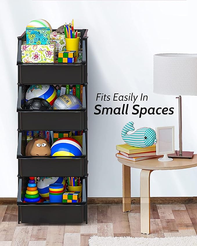 TidyFriend Plastic Stackable Storage Bins for Pantry - 8 Pack Stackable Bins For Organizing Food, Kitchen, and Bathroom Essentials (Black)