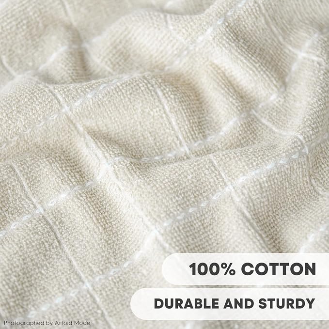 Artoid Mode Checkered Designed Cotton Beige Terry Kitchen Dish Towels, 15x25 - Image 3