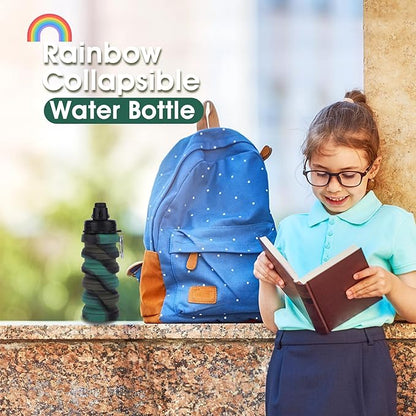 Collapsible Water Bottle for Adults, Boys, Students, Kids, Reusable Silicone Foldable Water Bottles for Travel Camping Hiking Sports,Leak-Proof Portable Sports Water Bottle (Camouflage & Purple)