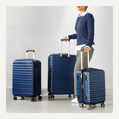 Amazon Basics 3-Piece Set (21", 26", 30"), Hardshell Suitcases With Wheels, Expandable For Up to 25% More Space, With Scratch-Resistant Surface, Four Multi-directional Wheels, Navy Blue