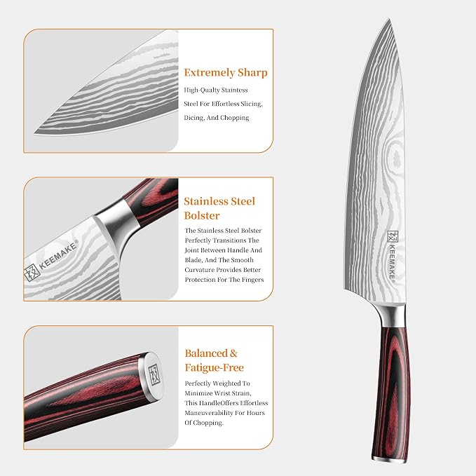 KEEMAKE Knife Set 5 Pieces, Professional Kitchen Knife Set, High Carbon - Image 4