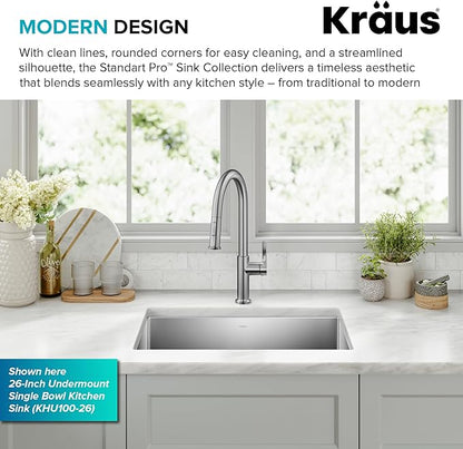 KRAUS Standard PRO 23-Inch 16 Gauge Undermount Single Bowl Stainless Steel Kitchen Sink, KHU101-23