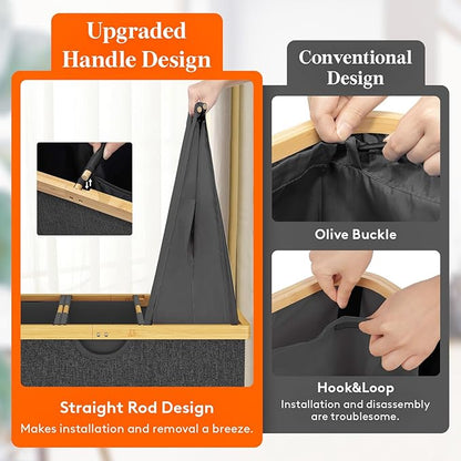 Lifewit 170L Triple Laundry Hamper with Lid, Extra Large Bamboo Laundry Basket Dirty Clothes Hamper,3 Section Laundry Bin Organizer for Laundry Room Bedroom with 3 Removable Liners & Bags, Dark Gray
