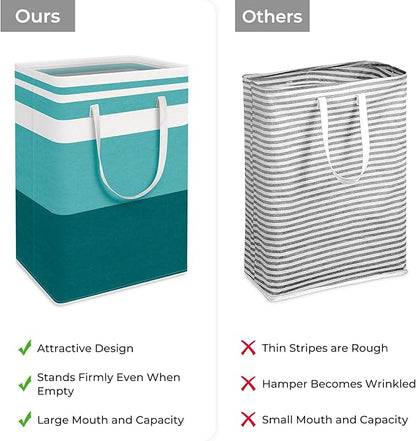 HomeHacks 2-Pack Large Laundry Basket, Waterproof, Freestanding Laundry Hamper, Collapsible Tall Clothes Hamper with Extended Handles for Clothes Toys in the Dorm and Family (Green, 75L)