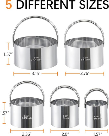 Biscuit Cutter Set with Handle, 5 Piece Stainless Steel Round Cookie Cutter Tool - Image 3