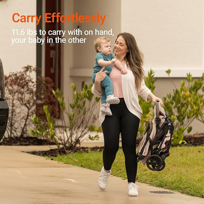 Lightweight Baby Travel Stroller with Carbon Fiber Frame, Compact & Airplane-Friendly, One-Handed Folding Design, 11.6 lbs, Perfect for Toddlers, Organizer & Cushion Included, Simply Taupe