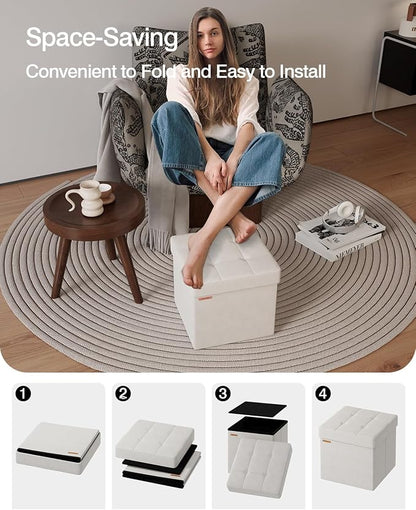 Folding Storage Ottoman, Velvet Storage Bench, - Image 5