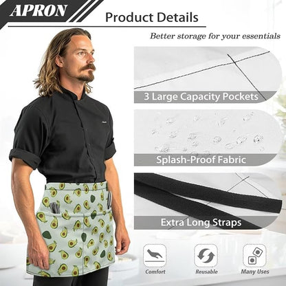 Server Apron with 3 Pockets, Waterproof Oil Waitress Waiter Half Apron - Image 7