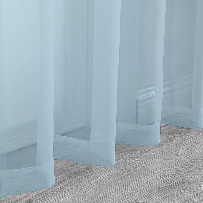 Chyhomenyc Light Blue Sheer Curtains 63 Inch Length 2 Panels, Light Filtering - Image 8