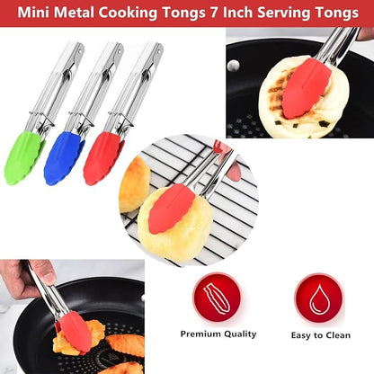 Mini Kitchen Tongs with Silicone Tips, 3-Piece Set, 7-Inch Non-Stick Tongs with - Image 5
