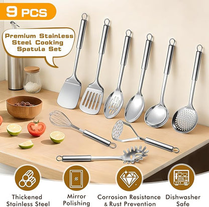 9 Pcs Cooking Utensils Set, Stainless Steel Kitchen Utensils, Heat Resistant - Image 3