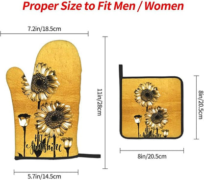 Sunflower Oven Mitts and Pot Holders Sets, Heat Resistant Gold Kitchen Oven - Image 4