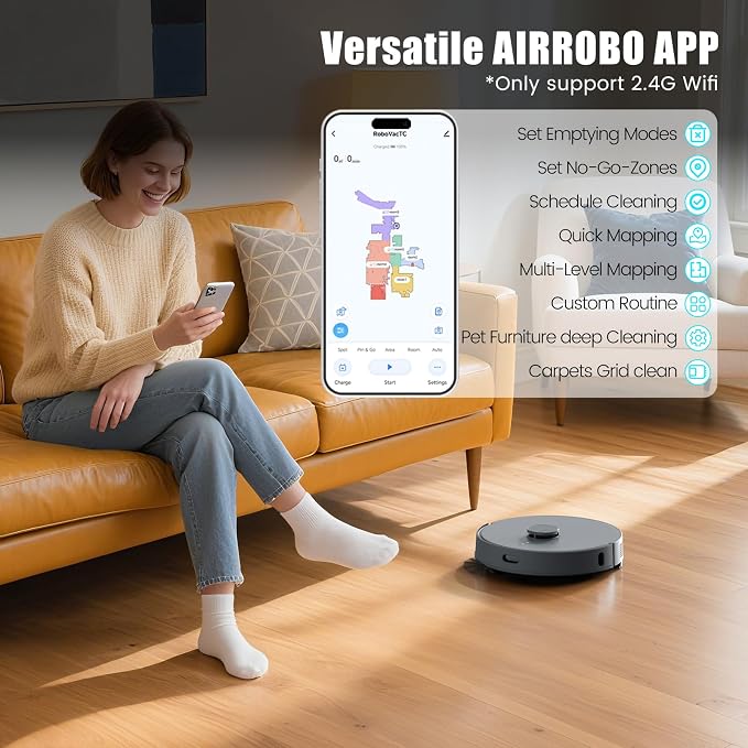AIRROBO T25+ Robot Vacuum and Mop Combo, 5500Pa Suction, Pet Area Smart Boost - Image 8