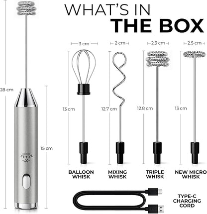 Zulay Kitchen Metal Rechargeable Milk Frother, 3 Whisk Attachments Handheld - Image 7
