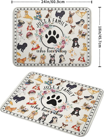 Dog Family Dish Drying Mat Cartoon Pet 18 X 24 in Absorbent Printed Drying Pad - Image 2