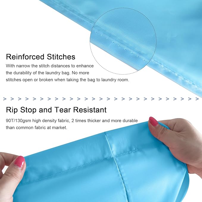 Polecasa Heavy Duty Large Laundry Bag with 130gsm Tear Resistant Fabric and Handles, Easy to Carry Durable Dirty Clothes Drawstring Bag, Perfect for College Dorm,Travel, 2 Pack 28”x36”,Gulf Blue