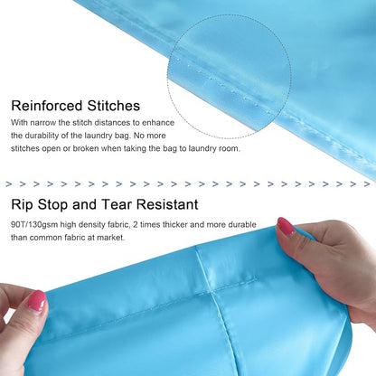 Polecasa Heavy Duty Large Laundry Bag with 130gsm Tear Resistant Fabric and Handles, Easy to Carry Durable Dirty Clothes Drawstring Bag, Perfect for College Dorm,Travel, 2 Pack 28”x36”,Gulf Blue