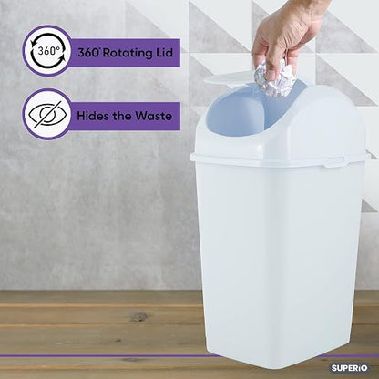 Superio Medium Trash Can with Lid 4.5 Gallon Plastic Swing Top Garbage Can Slim - Image 4