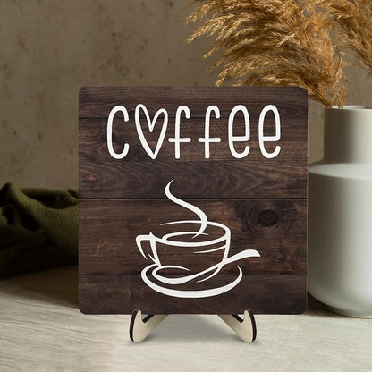 Coffee Bar Sign Plaque Decor, Coffee Bar Accessories, Rustic Wooden Tabletop - Image 5