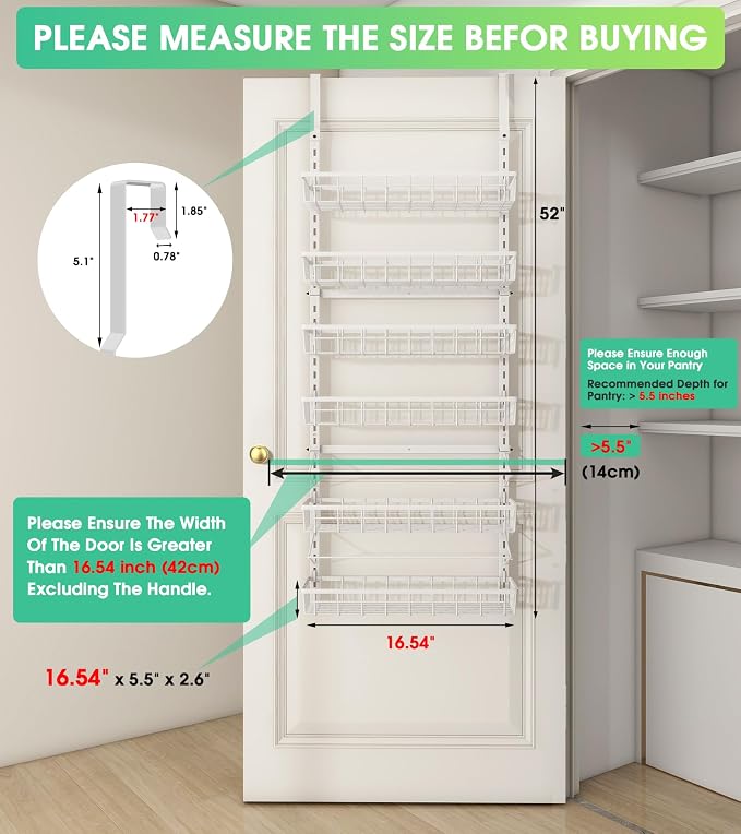 Mefirt Over The Door Pantry Organizer, Wall Mount Spice Rack, Pantry Hanging - Image 2
