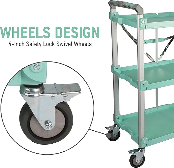 Olympia Tools 89-353 Pack N Roll Collapsible Service Cart, XL, 300LB Capacity, Teal