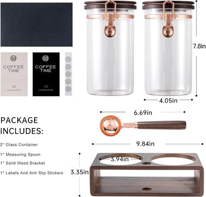 Glass Coffee & Sugar Canister Set, 2×45OZ Airtight Glass Storage Jars - Image 2