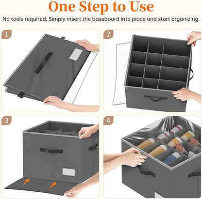 Shoe Organizer for Closet, 2 Pack Foldable Shoe Storage Containers, Fits up 16-32 Pairs, Shoe Storage Organizer Box Cubby Baskets Bins with Clear Cover and Reinforced Handles, Gray