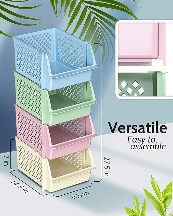 Skywin Plastic Stackable Storage Bins for Pantry - Stackable Bins For Organizing Food, Kitchen, and Bathroom Essentials (Multi - 50 Pack)