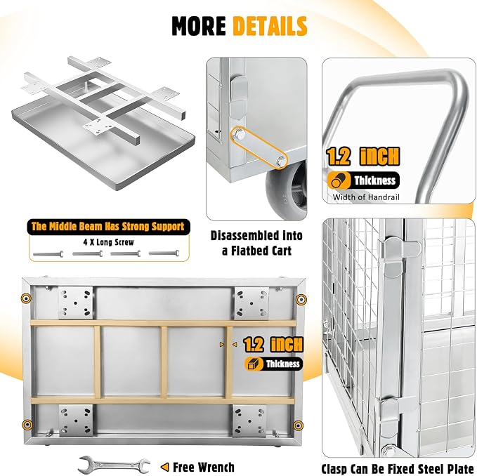 Platform Truck Cart with Cage, 6 in1 Foldable Flatbed Cart Heavy Duty Push Cart - Image 3