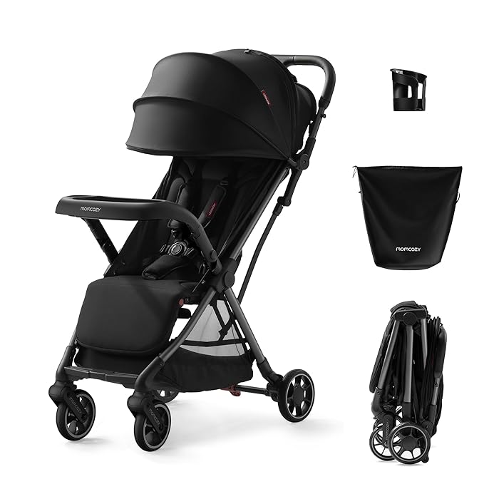 Momcozy ClickGo Lightweight Stroller, Compact Travel Stroller for Airplane with One-Click Fold, Baby Stroller and Toddler Stroller with Large Canopy for Kids from 0 Months, Extendable UPF50+ Canopy