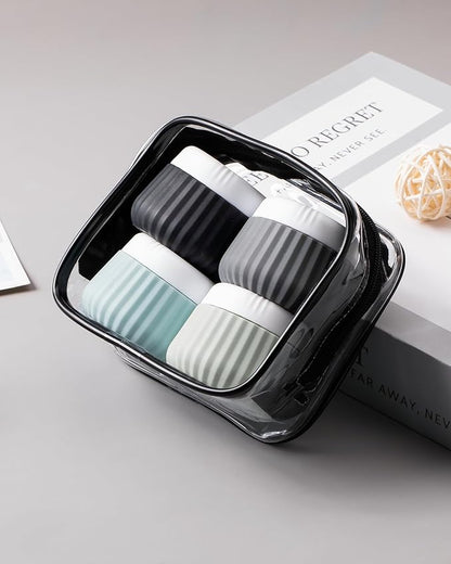 Travel Containers for Toiletries 4 Pack, TSA Approved Travel Size Toiletries, Travel Size Containers, With Clear Bag Leak Proof Silicone Jars, Travel Essentials Creams Jars Carrying Small Items