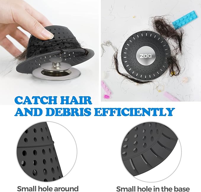 zaa Bathtub Drain Hair Catcher, 2 Pack Silicone Collapsible Bathtub Drain Cover - Image 4