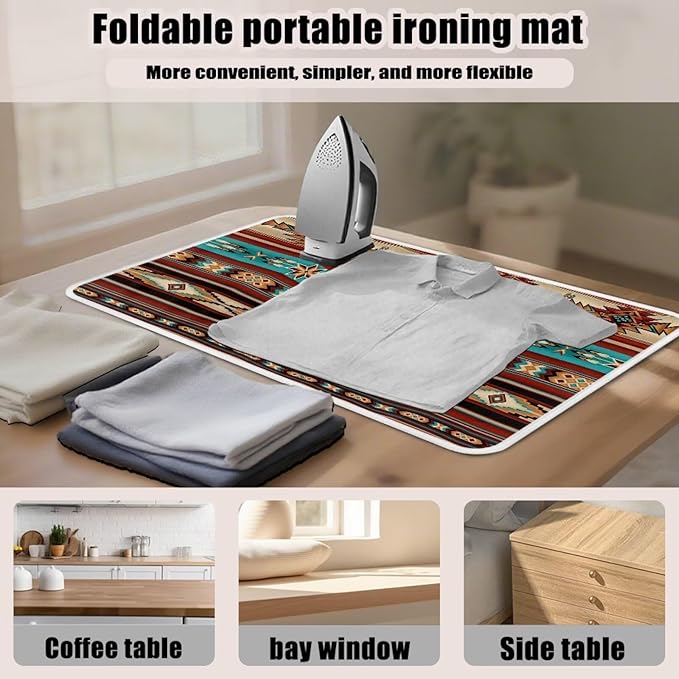 Aztec Ironing Mat Ironing Board Pad Heat Resistant, Portable, Quilting & Travel Blanket 32 x 16 Inch Aztec Print Small Ironing Mat for Table Top,Countertop,Etc