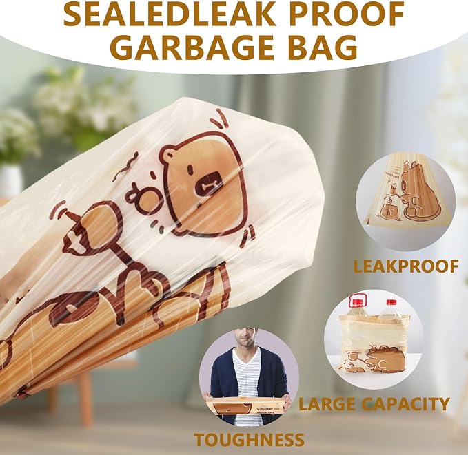 VOK 4 Gallon Trash Bags with Capybara Printed, Drawstring Small Garbage Bags - Image 5