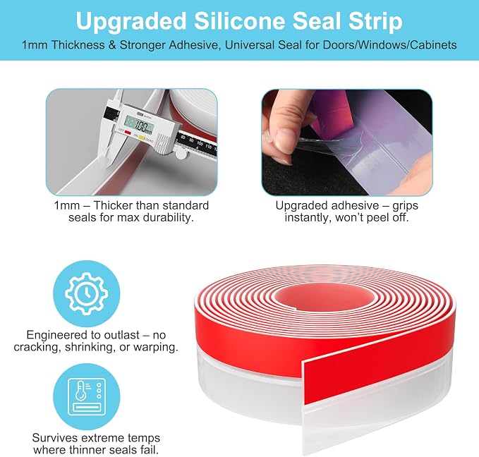Heavy-Duty 20 ft x 2 in Weather Stripping, Door Draft Stopper Silicone Seal - Image 3