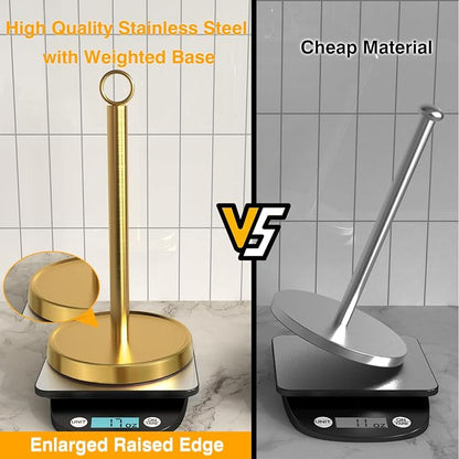 Gold Paper Towel Holder Countertop, Stainless Steel, Weighted Base, Paper Towel - Image 3