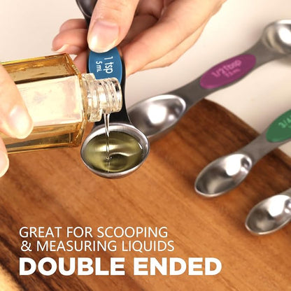 ChefAide Pack of 8 Stainless Steel Magnetic Measuring Spoons Set, Dual Sided - Image 5