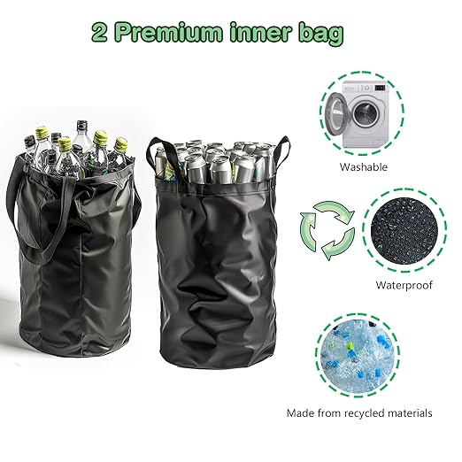 Recycling Bin for Kitchen Indoor Home, Large 26 Gallon 100L Recycle Bin with Lid Removeable Reusable Inner Bag Bottle Can Glass Waste Plastice Stickers,Black