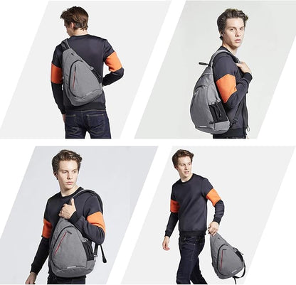 mixi Sling Bag Men Backpack Unisex One Shoulder Bag Hiking Travel Backpack Crossbody with USB Port for Men Women Versatile Casual Daypack-20 inch,Gery