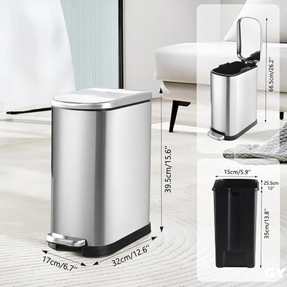 Bathroom Trash Can with Soft-Close Lid 3.5 Gallon Stainless Steel Garbage Can - Image 2